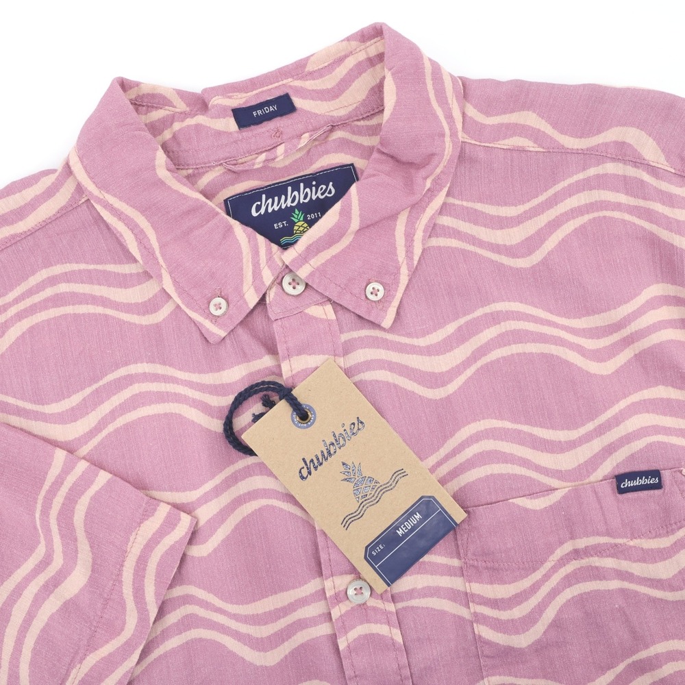NEW Chubbies The Airwave Resort Weave Friday Shirt Pinkβ Wave Button Down Mens M